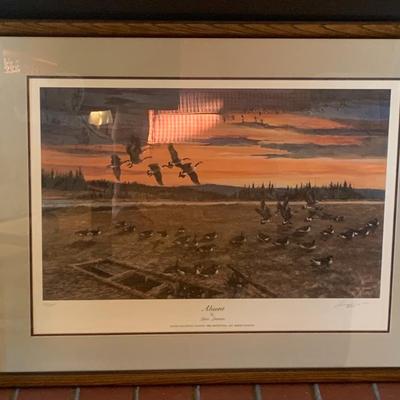 Lars Larsen "Absent" Framed Signed Numbered 833 of 5300 Print Ducks Unlimited 35â€ wide x 28â€œ high