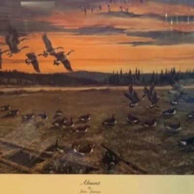 Lars Larsen "Absent" Framed Signed Numbered 833 of 5300 Print Ducks Unlimited 35â€ wide x 28â€œ high