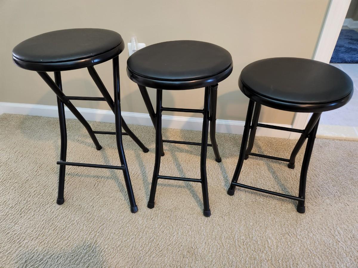3 Folding Stools different Heights