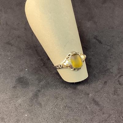 J1286  10kt. Yellow and White Gold Filigree Yellow Stone Ladies Ring