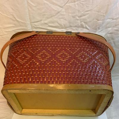 Vintage RED MAN WICKER SEWING PICNIC BASKET with Metal Handles - 18â€ x 12â€ x 10â€