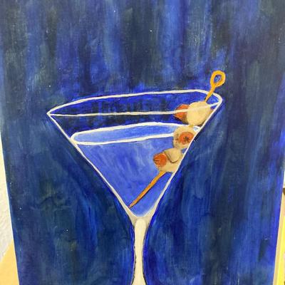 original paintings from the series hot dog butt blue martini is named hotdog but martini the pink and yellow picture is named french...