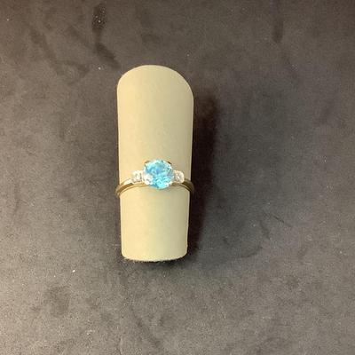 J1294 14kt Yellow Gold Round Blue Topaz and Diamond Ladies Ring