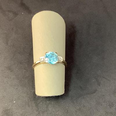 J1294 14kt Yellow Gold Round Blue Topaz and Diamond Ladies Ring
