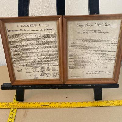 Framed copies of the declaration of independence and the bill of rights