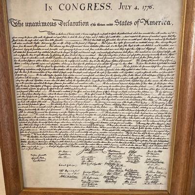 Framed copies of the declaration of independence and the bill of rights