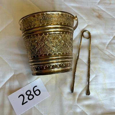 Brass Ice Bucket w/ Tongs