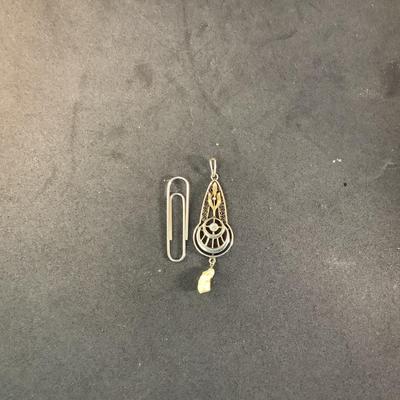 J1304 Antique 10kt Yellow and White Gold Diamond Seed Pearl Pendant