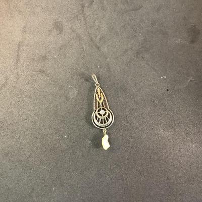 J1304 Antique 10kt Yellow and White Gold Diamond Seed Pearl Pendant