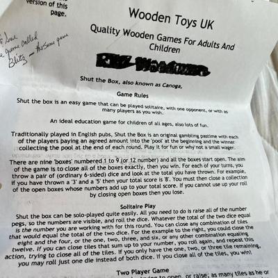 Shut the box Dice game with instructions