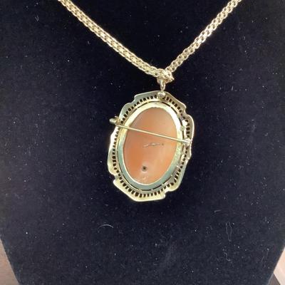 J1307 14kt Yellow Gold 20" Necklace with 10kt Yellow Gold Cameo Pendant Brooch