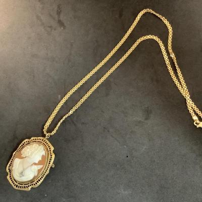 J1307 14kt Yellow Gold 20" Necklace with 10kt Yellow Gold Cameo Pendant Brooch