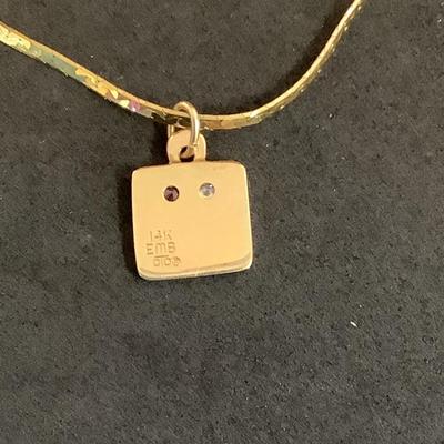 J1308 18kt Yellow Gold 18" Necklace with 14kt Ruby & Diamond Charm