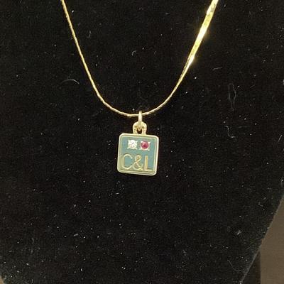 J1308 18kt Yellow Gold 18" Necklace with 14kt Ruby & Diamond Charm