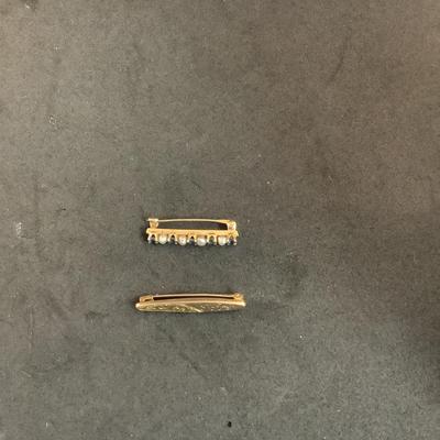 J1309 14kt Sapphire and Pearl Pin & 10kt Scroll Design Pin