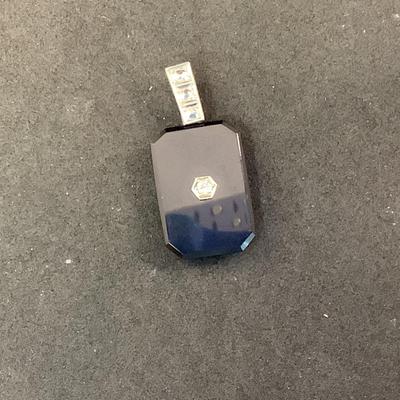 J1310 Antique 10k Yellow and White Gold Black Onyx and Diamond Pendant