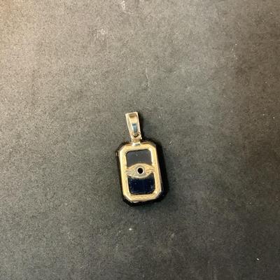 J1310 Antique 10k Yellow and White Gold Black Onyx and Diamond Pendant