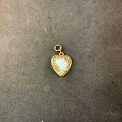 J1312 14k Yellow Gold Blue Enamel Heart Pendant
