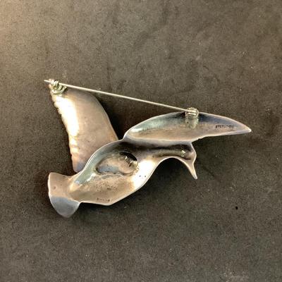 J1317 Large Sterling Flying Duck Brooch