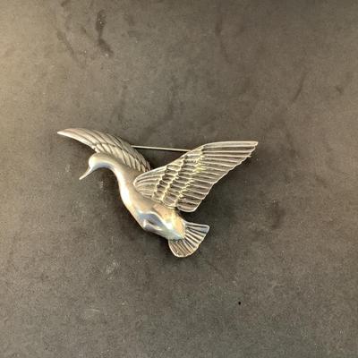 J1317 Large Sterling Flying Duck Brooch