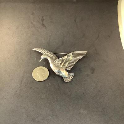 J1317 Large Sterling Flying Duck Brooch