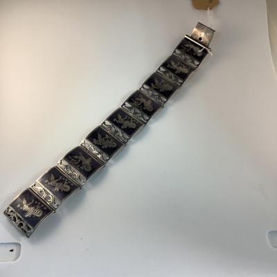 J1318 Vintage Sterling Silver Siam Link Bracelet