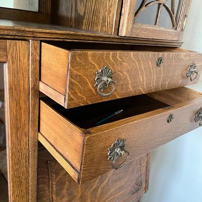 Antique Golden Oak Secretary Bookcase