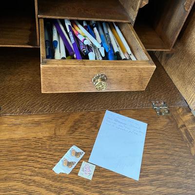Antique Golden Oak Secretary Bookcase