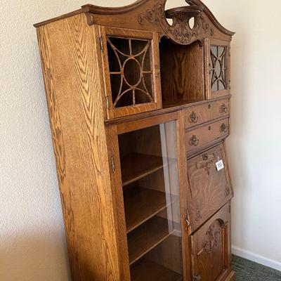 Antique Golden Oak Secretary Bookcase