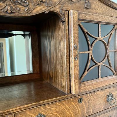 Antique Golden Oak Secretary Bookcase