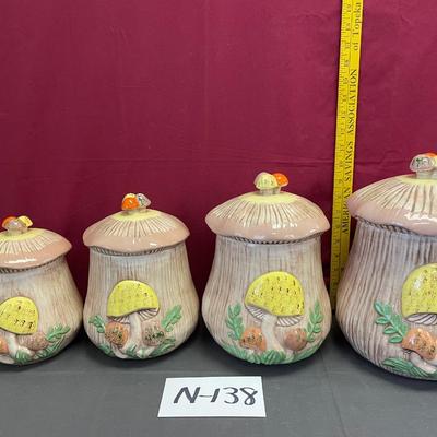 Set of 4-1970â€™s vintage mushroom ceramic canister set