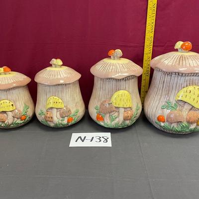 Set of 4-1970â€™s vintage mushroom ceramic canister set