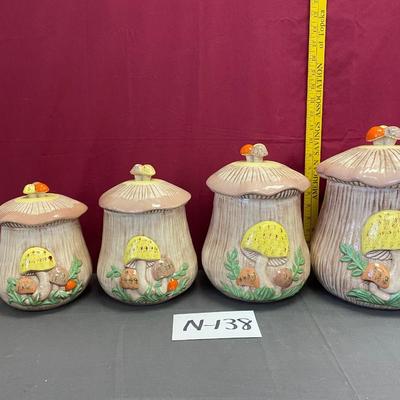 Set of 4-1970’s vintage mushroom ceramic canister set
