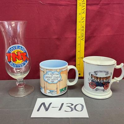 Dave and Busters glass and 2 mugs