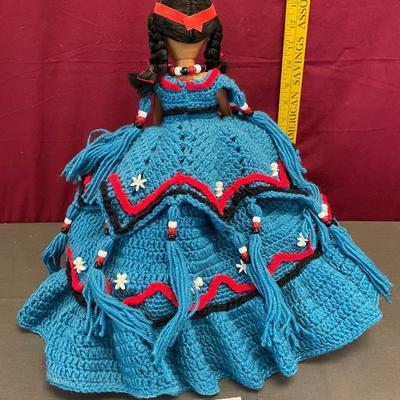 Native American doll wit homemade crochet dress