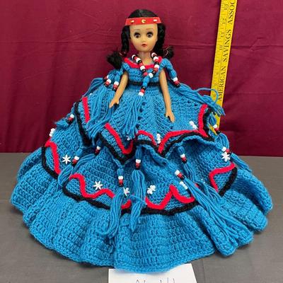 Native American doll wit homemade crochet dress
