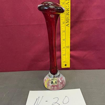 Golden Crown bubble cased red hand blown flower bud vase