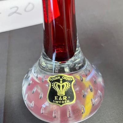 Golden Crown bubble cased red hand blown flower bud vase