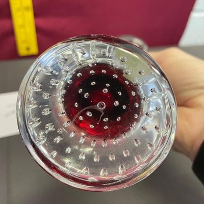 Golden Crown bubble cased red hand blown flower bud vase