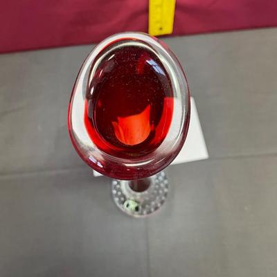 Golden Crown bubble cased red hand blown flower bud vase
