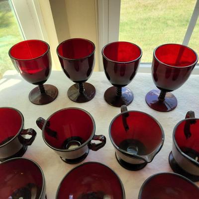 Large Lot of Ruby Red Glassware Glasses