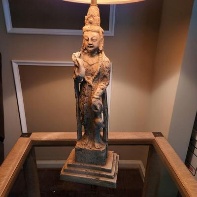 Mid Century Tall Asian Figural Table Lamp  38