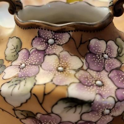 Antique Nippon Vase, Japan, Hand-Painted, Floral, Gold, Moriage