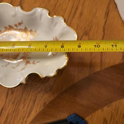 Limoges France Porcelain Footed Candy Dish Floral Peacock