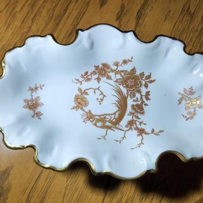 Limoges France Porcelain Footed Candy Dish Floral Peacock