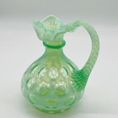 FENTON ~ Opalescent Green ~ Coin Dot Vase