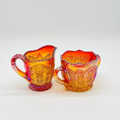 “Correction” ~ Indiana Glass ~ Carnival Glass ~ Creamer & Sugar Bowl Set