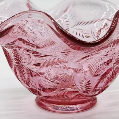 FENTON ~ Glass Dusty Rose ~ Basket With Strawberry