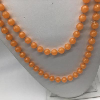 Vintage Beaded Necklace Soft Orange xx long Plastic Pearly Shine Type