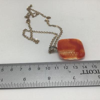 Orange Swirl Glass Pendant and Chain